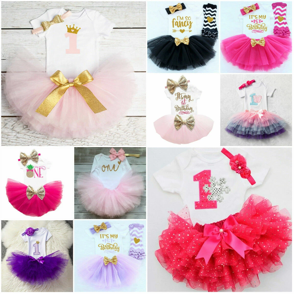 First Birthday Party Outfits For Baby Girls Set Tutu Skirt Toddler Kids Clothes