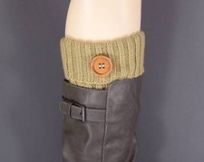 Lt Brown ribbed sweater knit boot cuffs leg toppers welly warmers socks cuffed