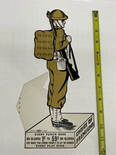 Vintage WWI Doughboy Soldier Punch Board Die Cut Card Stand Premium NOS Military