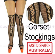 Fishnet 20s Sexy Corset Ribbon Tie Gothic Thigh High Stockings