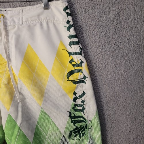 Fox Deluxe Racing Board Shorts Men's 33 Black Yellow White Pockets Surf Beach - Picture 15 of 15