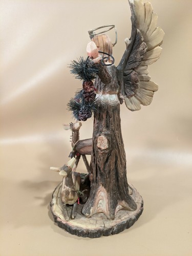 Vintage Wooden Angel Tree Forest Deer Figurine - Picture 4 of 8