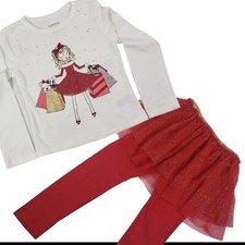 Girl's Sequin Graphic T-Shirt legging Two Piece Set Size 5 Red white New