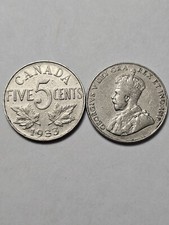 ONE (1) X 1933 CANADA 5 CENTS NICKEL KING GEORGE V F 5 Cents