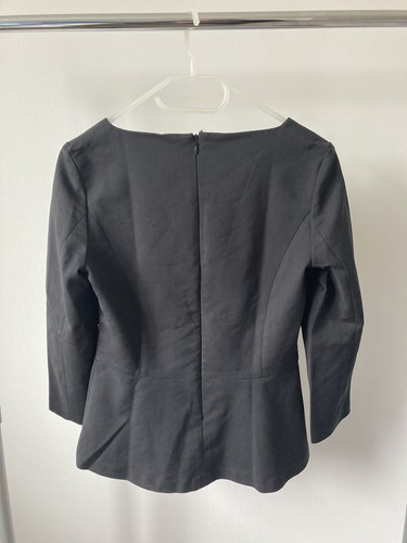 Next Tall Size 12 Black Top Poplum 3/4 Sleeve Fitted Office RARE Round Neck - Picture 2 of 10