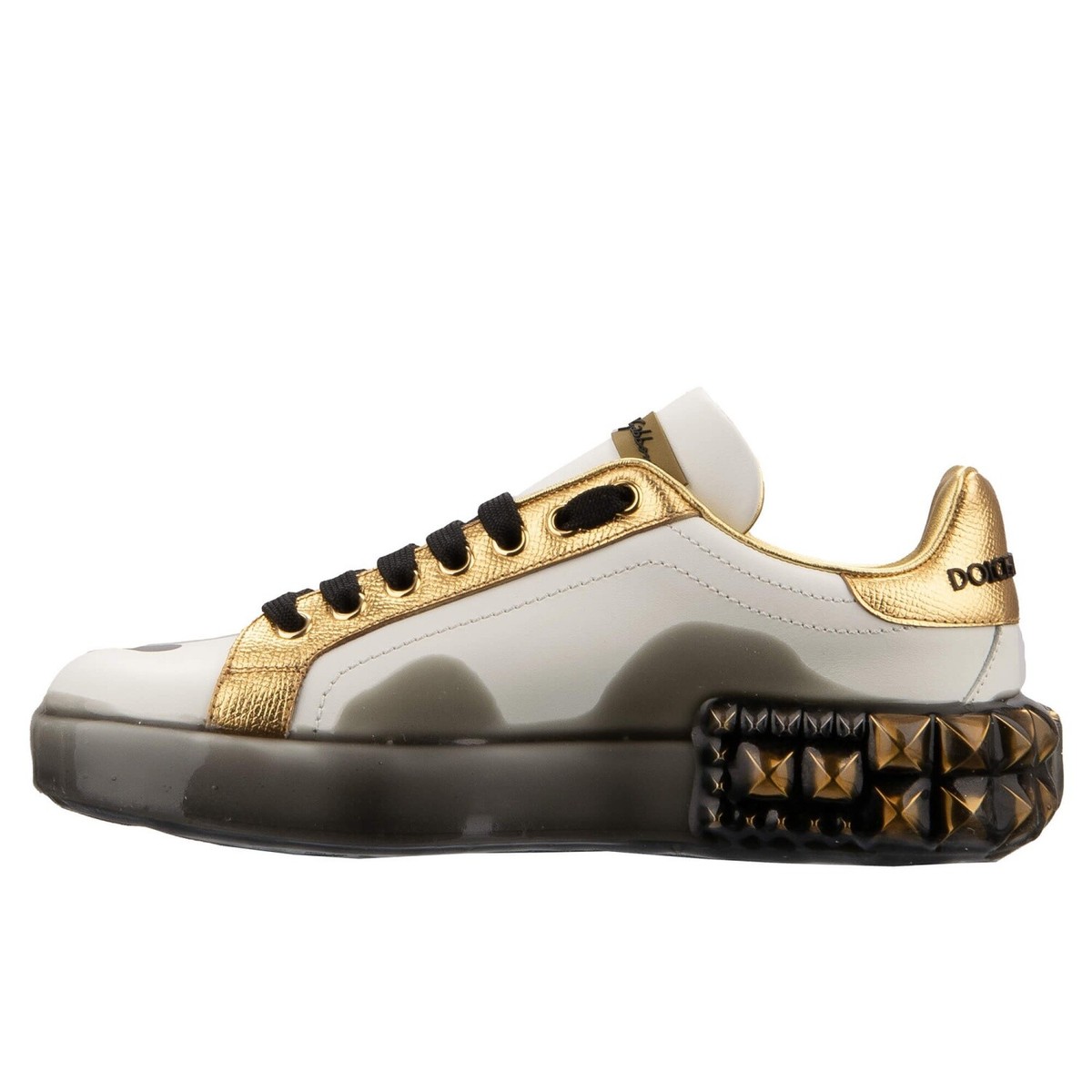 Dolce Gabbana Crystal Studs Heart Love Trainers Shoes Fino White Gold