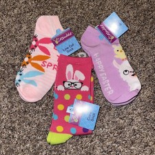 Cottondale Girls Easter Bunny Socks Size 4-10 3 Pairs