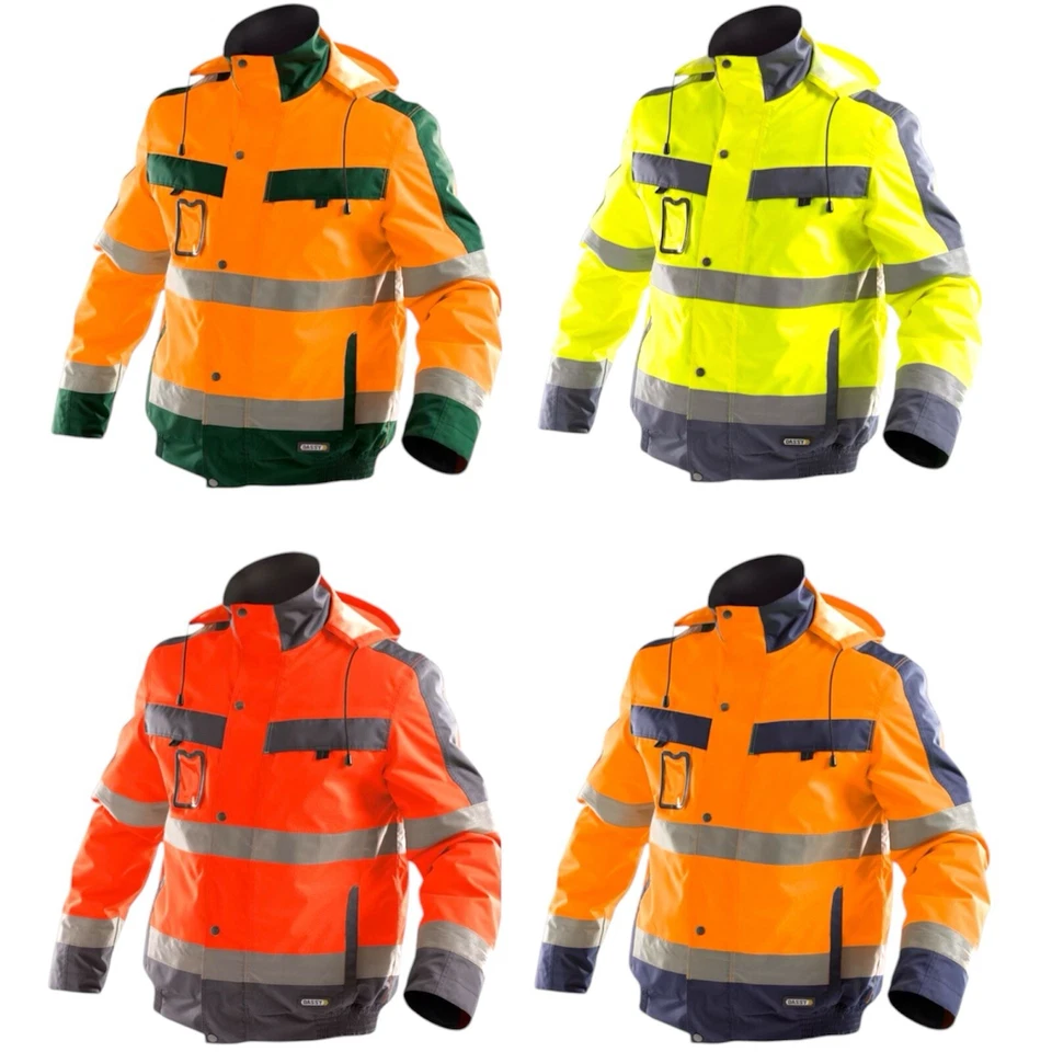 HI VIZ JACKETS VISIBILITY SECURITY WORK CONTRACTOR WATERPROOF PADDED HOODED COAT - Image 2 of 4