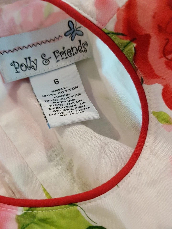 Vestido Floral Blanco Vintage Polly & Friends Niñas Talla 6 100% Algodón Mangas Foto 4 de 4