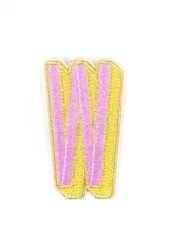 Letter W Patch Peel & Stick Iron-On Pink & Gold Customized 3" x 1.7" Embroidered