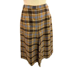 Small Vintage 1970s Wool A-Line Plaid Skirt Front Pleat Union Label Side Zip