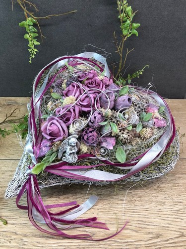 Grabgesteck Herz Seidenblumen Künstlich Haltbar Gesteck Grab Grabdeko Blumen - Bild 3 von 11