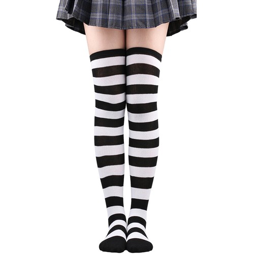 QC Stripey High Thigh Over The Knee Women Ladies Thigh Sheer Striped Girl Socks - Picture 13 of 45