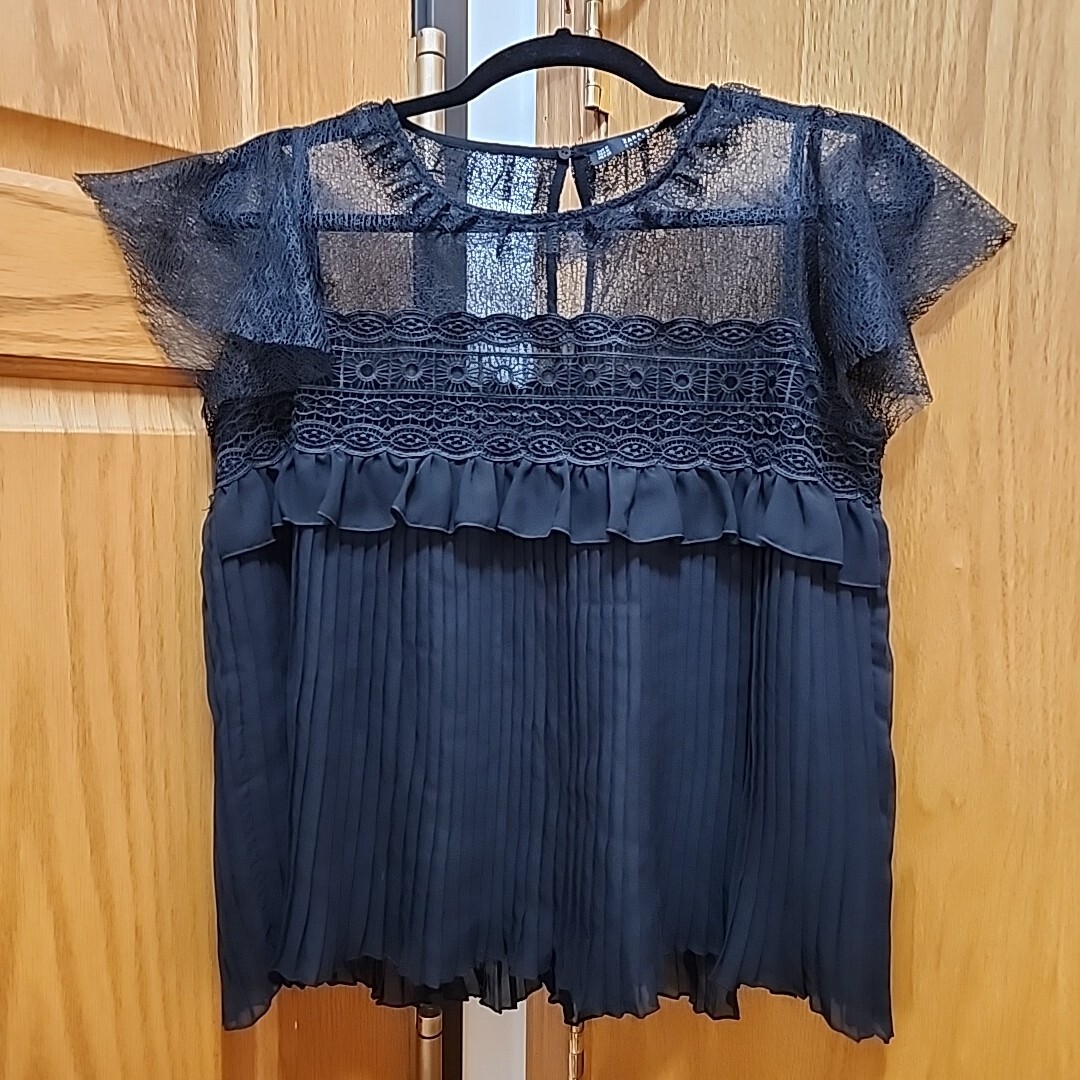 ZARA BASIC COLLECTION Black Pleated Lace Trimmed … - image 1