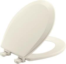 500EC Durable Wood Toilet Seat with Easy Clean Hinges, Round, Biscuit