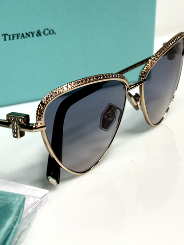 Tiffany & Co. Sunglasses TF3107-K-B 6221/16 Pale Gold Plated Crystal Gem Frames - Picture 2 of 3