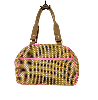 LEONARD MENDOZA GREEN & PINK PAPER FIBER PURSE FOR ENGAGE GREEN NY