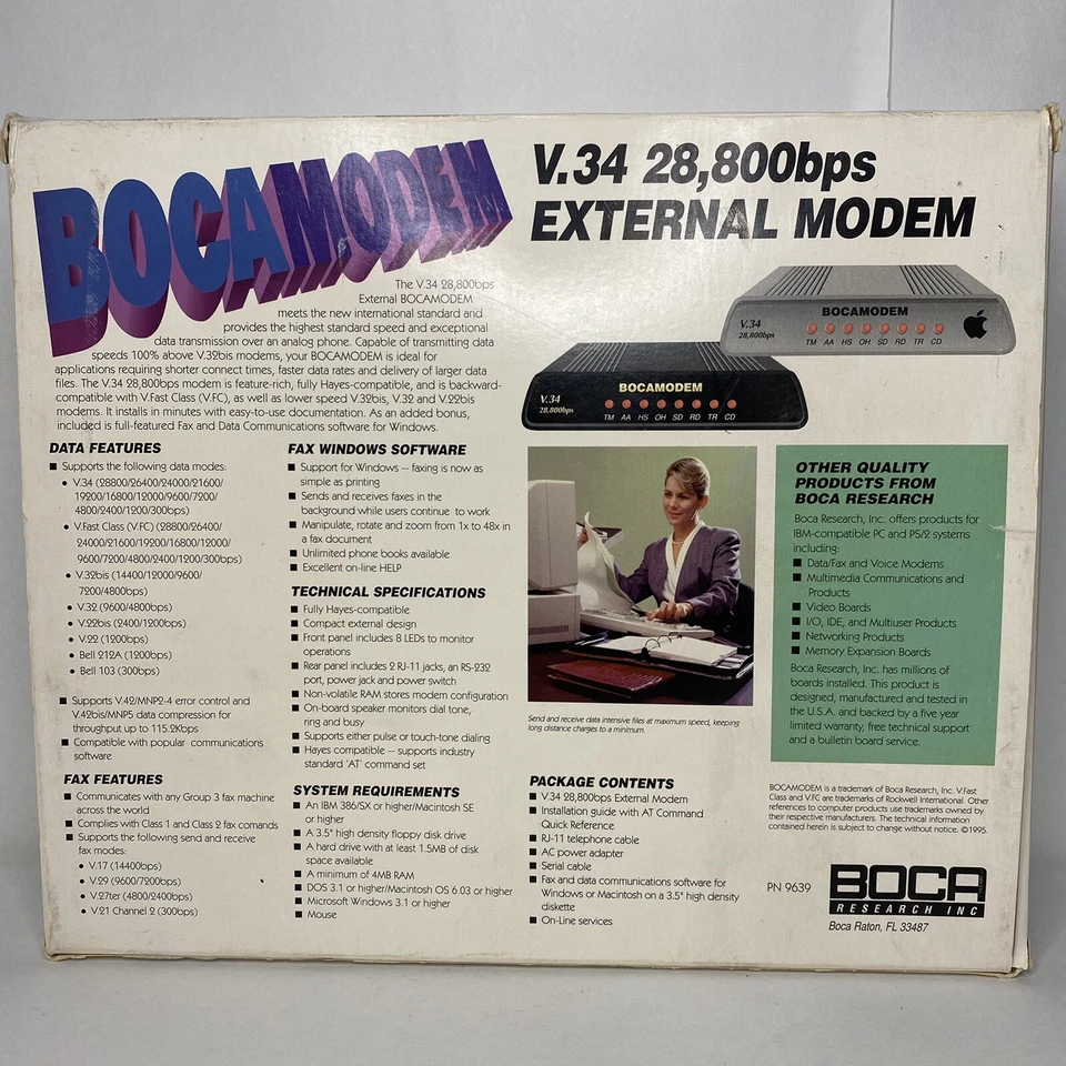 Vintage Apple External Modem BocaModem V.34 28,800bps Data Fax Machine Untested - Image 2 of 4