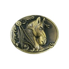 Belt Buckle Horse Head and Feathers