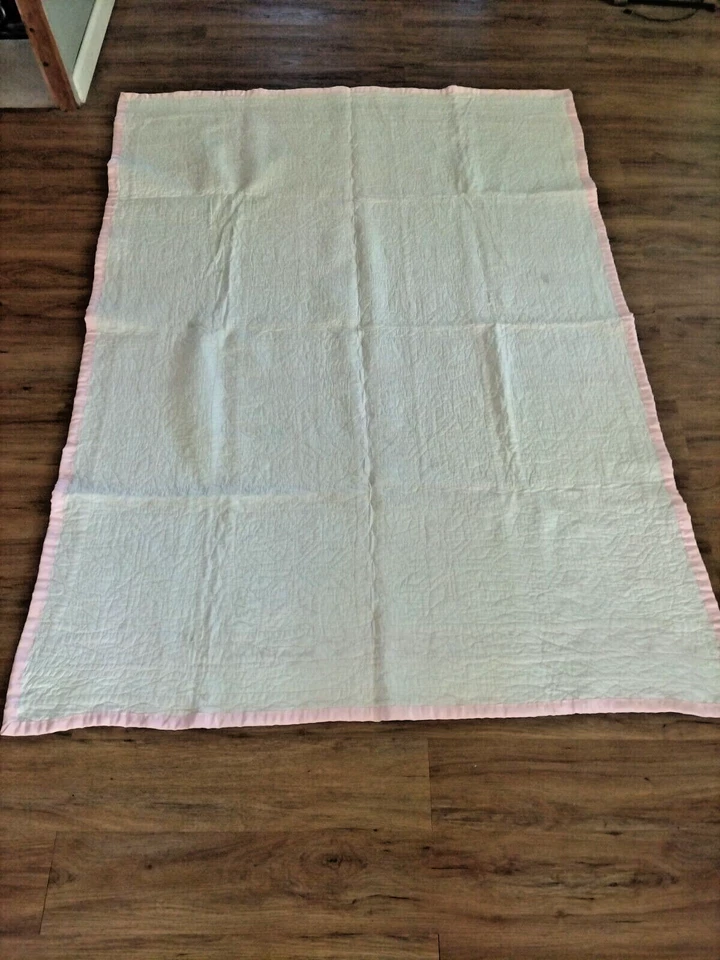 Manta acolchada a mano 54x76 de colección rosa/blanco bonito patrón  Foto 3 de 4