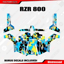 Blue & Yellow Distressed Camo Graphics kit fits Polaris RZR800 Rzr 800 11-14