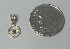 14K SOLID YELLOW  GOLD "MINI" EVIL EYE PENDANT NEW ENAMEL