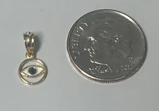 14K SOLID YELLOW   GOLD  "MINI" EVIL EYE PENDANT (NEW) ENAMEL