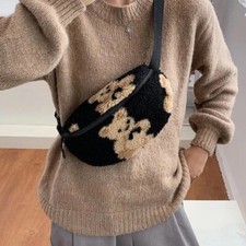 Teddy Bear Crossbody Bag Black and Beige