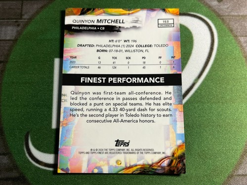 2024 Topps Finest - Uncommon Quinyon Mitchell /20 Rookie (RC) Eagles - Picture 2 of 3