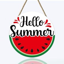 Hello Summer Wooden Sign Front Door Hanging Welcome Signs Season Watermelon