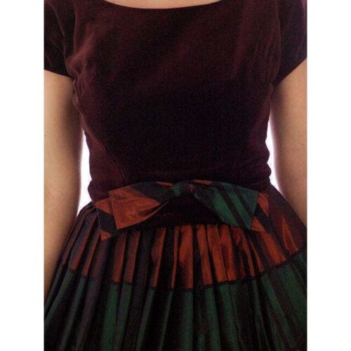 Vintage Velvet, Emerald & Copper Iridescent Taffeta Bubble Dress 1940s 34-24-Fre - Picture 4 of 5