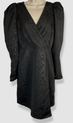 Karl Lagerfeld Paris Womens Black Puff-Shoulder Faux-Wrap Dress Size 8
