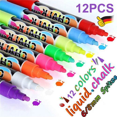 12er Set Kreidestift Flüssigkreide Kreidemarker abwischbar Tafel Fenster Marker - Bild 2 von 14