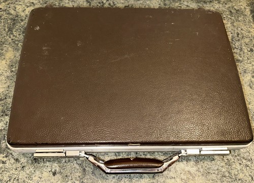 Vtg Super Thin Hard Side Brown American Tourister Briefcase With Keys