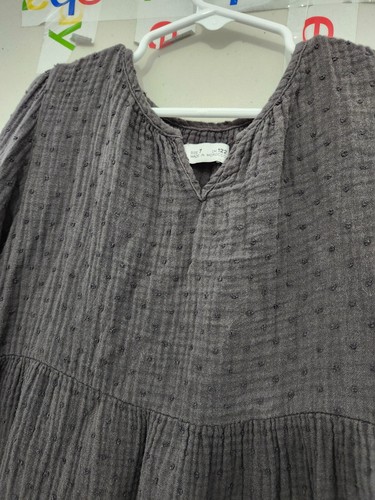 Zara Dress Girls 7 Gray Midi Maxi Flare Tier Gauze Swiss Clip Dot Cotton Solid - Picture 6 of 16