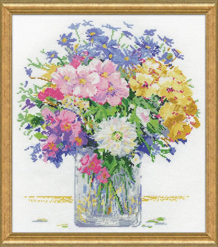 Kit Point De Croix Design Works Pastel Floral 30x36cm - Tissu Aida 14ct - Neuf