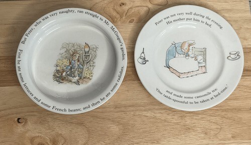 VTG Wedgwood Set of Two Peter Rabbit7" Beatrix Potter6.5" Bowl w. Plate/Dish UK - Picture 8 of 12