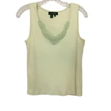 Lauren Ralph Lauren Cotton Tank Women's Medium Ribbed Lace Trim Mint Green