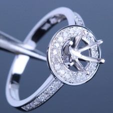 Sterling Silver 925 Diamonds Engagement Fine Ring Semi Mount Setting 6mm Round