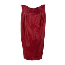 Pelle Cuir 12 80s midi leather skirt vintage 12 crossover waist red retro casual