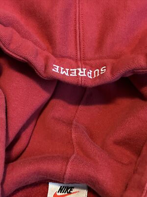 supreme nike leather applique hooded sweatshirt red