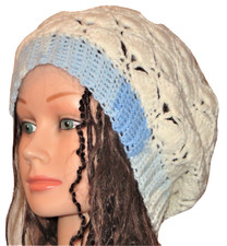 New Handmade Crochet White Size XL (24 Inches Circumference) Slouchy Beanie Hat