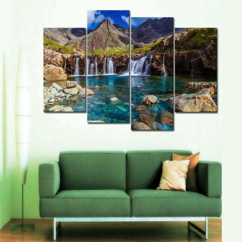 Arte de pared en lienzo de cascada de montaña con impresión de múltiples paneles Rocky Spring Lake 5 piezas Foto 2 de 4