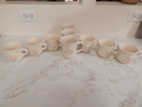Pfaltzgraff Tea Rose Coffee/Tea Mugs Cups  12 Oz (3) & 8 Oz (6)