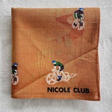 Vintage Mens Handkerchief Orange Fabric Woven Cyclists Pattern Pocket Square 19"