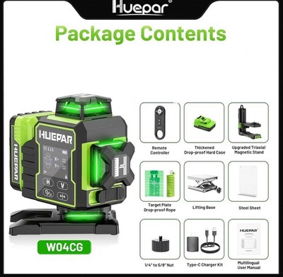 Huepar Laser Level 360 Self Leveling, W04CG Upgraded 4X360° Bluetooth Constructi