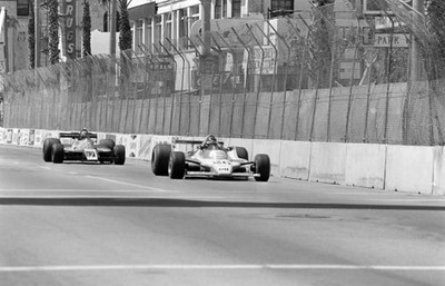 Jacques Laffite Ligier JS11 Ford leads Jan Lammers Shadow DN9 Ford- Old Photo