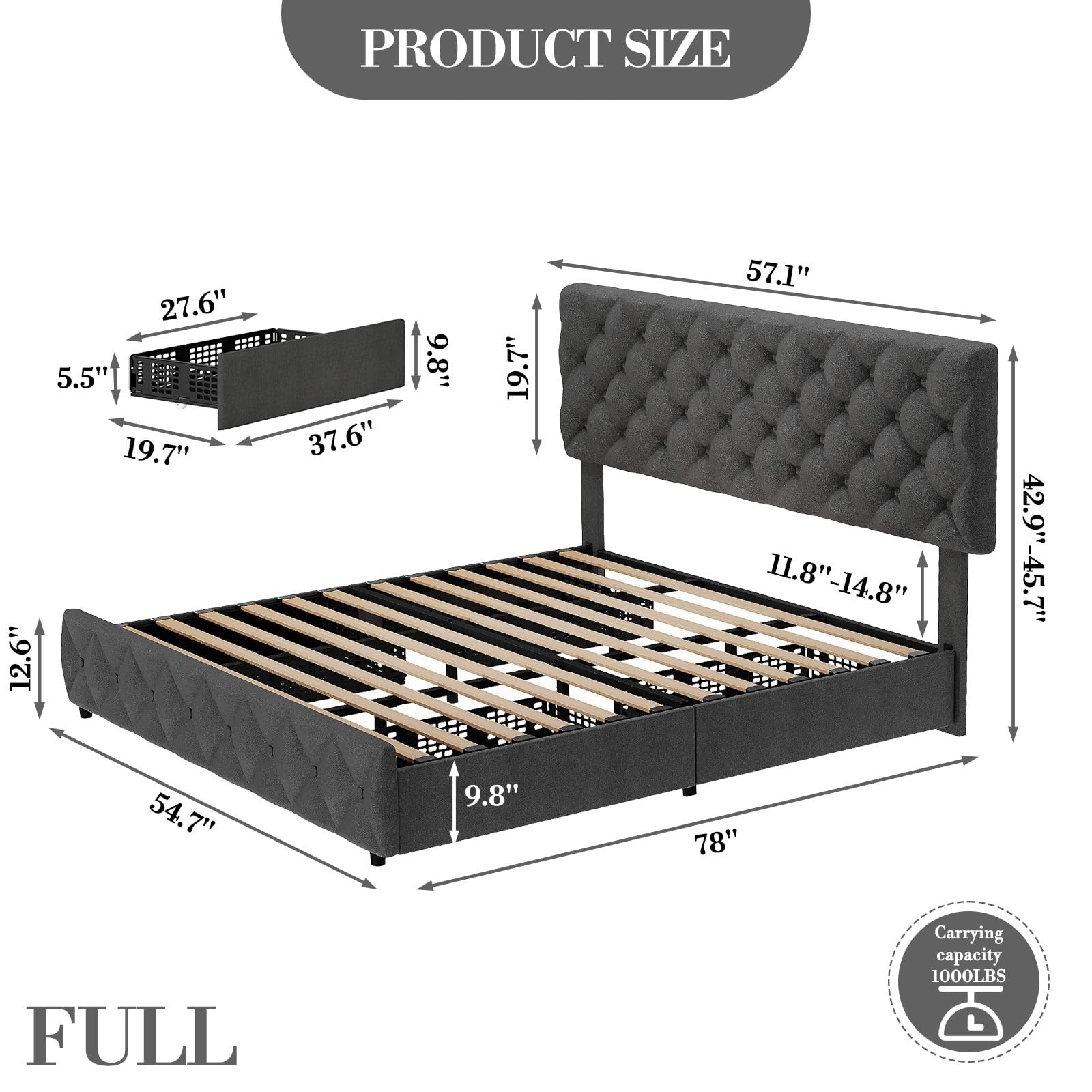 W/4 Drawers,linen Upholstered Platform Bed Frame