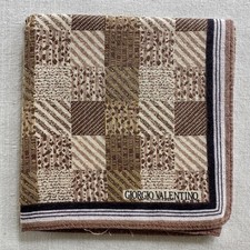 Vintage Handkerchief Brown Cotton Check Abstract Geometric Pocket Square 18" E