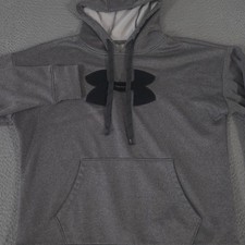 Under Armour Hoodie Womens Small Gray UA Fleece Chenille Logo Pullover Casual